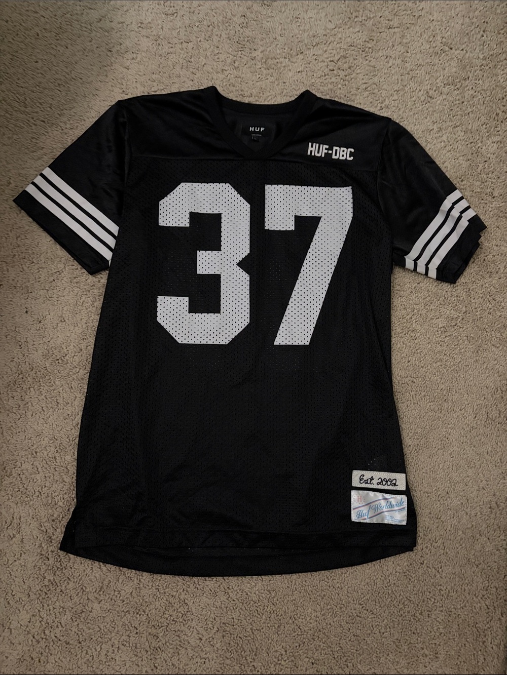 HUF Black Mesh Football Jersey with White '37'